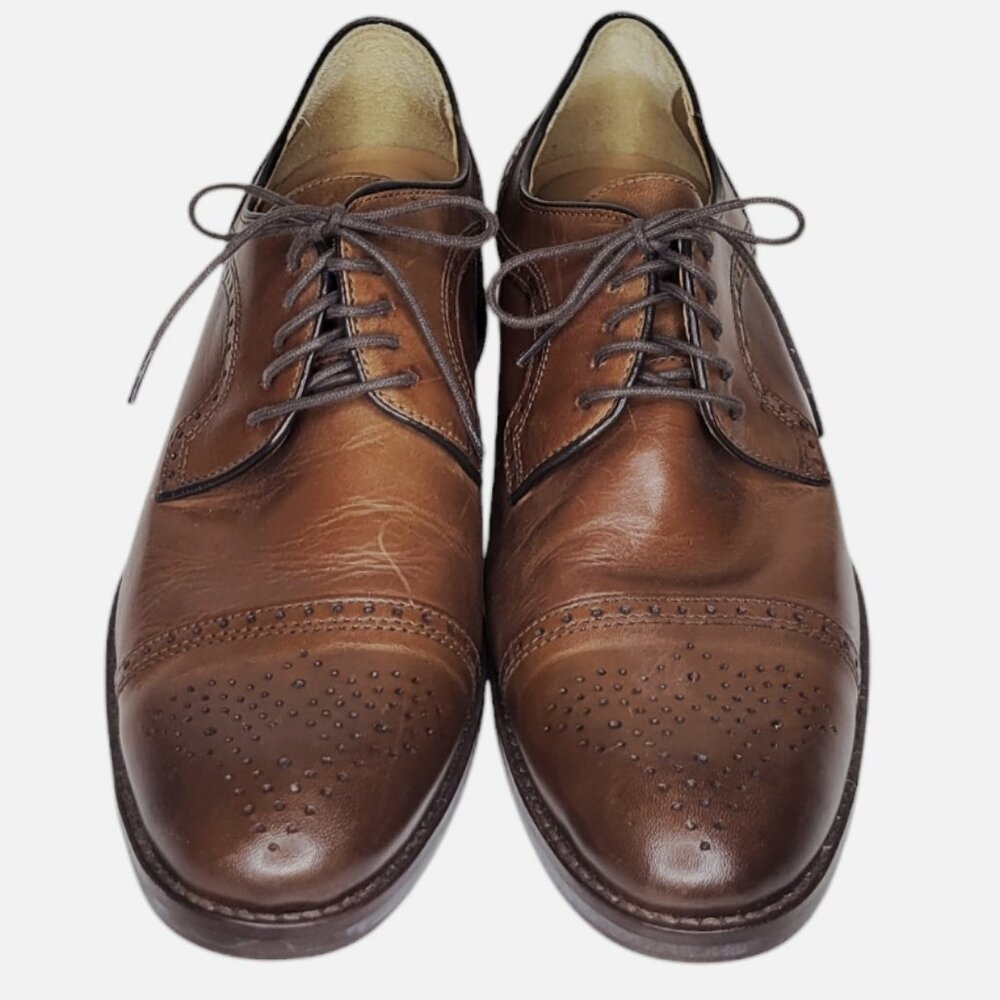 Johnston & Murphy Men's HALFORD Cap Toe Brown Leather Lace Up Oxford Shoes 10 M